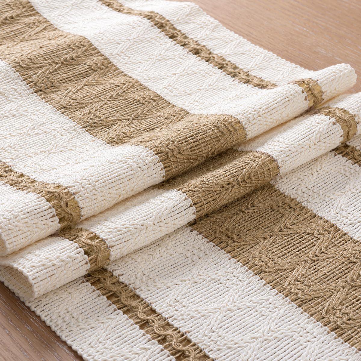 Cotton Linen Table Runner with Knot Tassel Bed End Towel Long Tablecloth Mat - Light brown