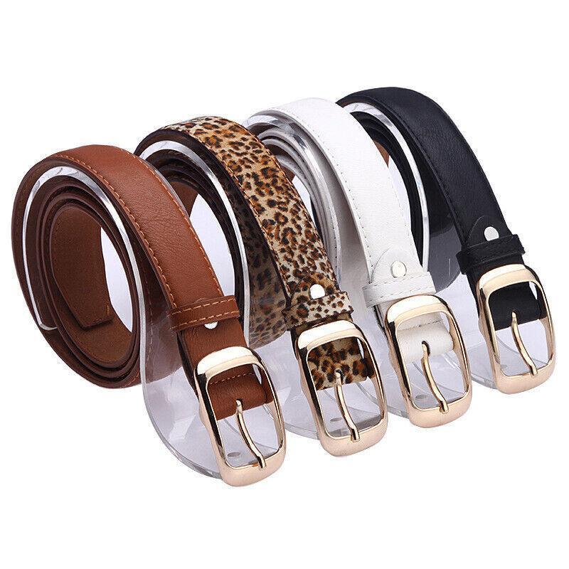 Ladies Leather Belt Classic Buckle Fashion Waist Strap for Jeans Dresses Casual - Red