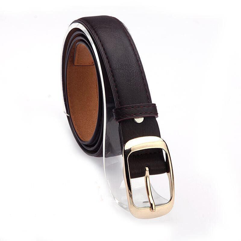 Ladies Leather Belt Classic Buckle Fashion Waist Strap for Jeans Dresses Casual - Red