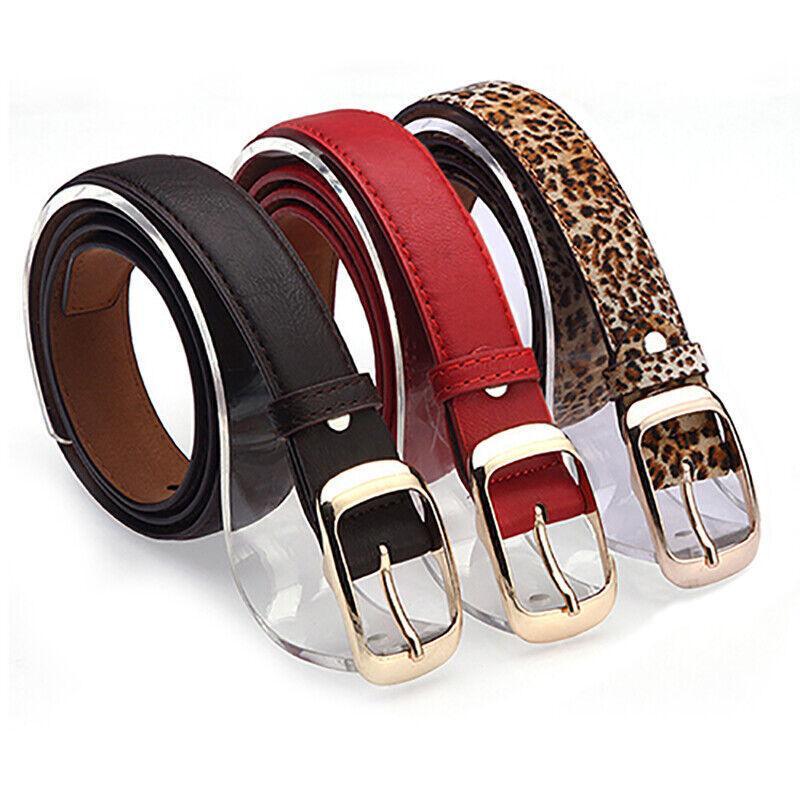 Ladies Leather Belt Classic Buckle Fashion Waist Strap for Jeans Dresses Casual - Red