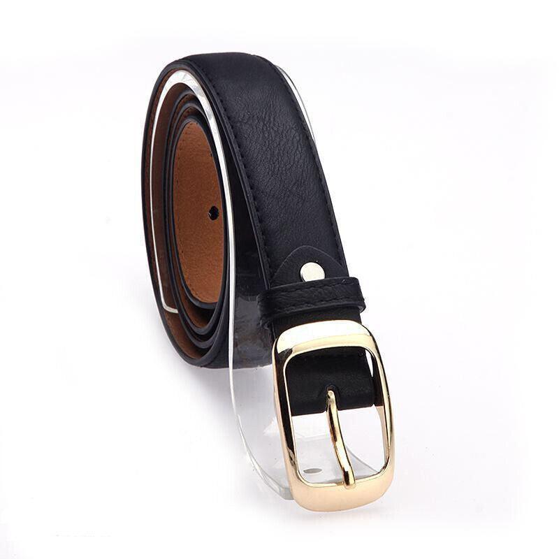 Ladies Leather Belt Classic Buckle Fashion Waist Strap for Jeans Dresses Casual - Red