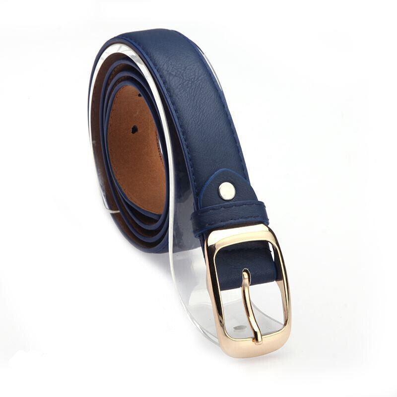 Ladies Leather Belt Classic Buckle Fashion Waist Strap for Jeans Dresses Casual - Red