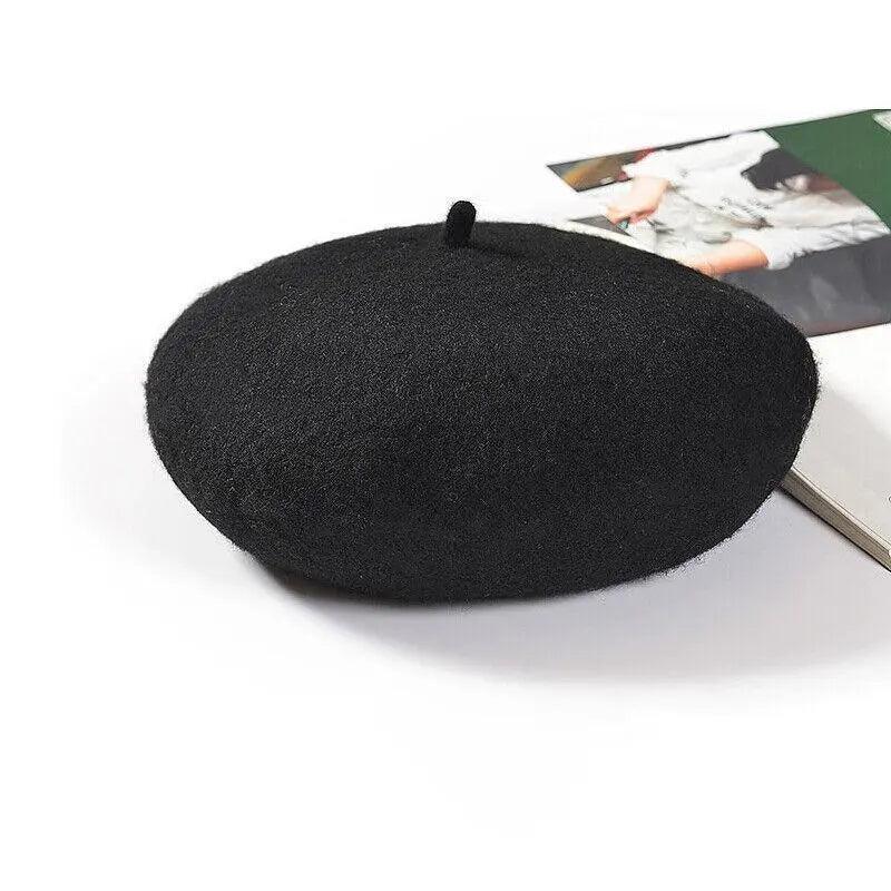 Women Ladies Beanie Wool French Beret Newsboy Hat Cap Winter Warm Hats Girls - Beige