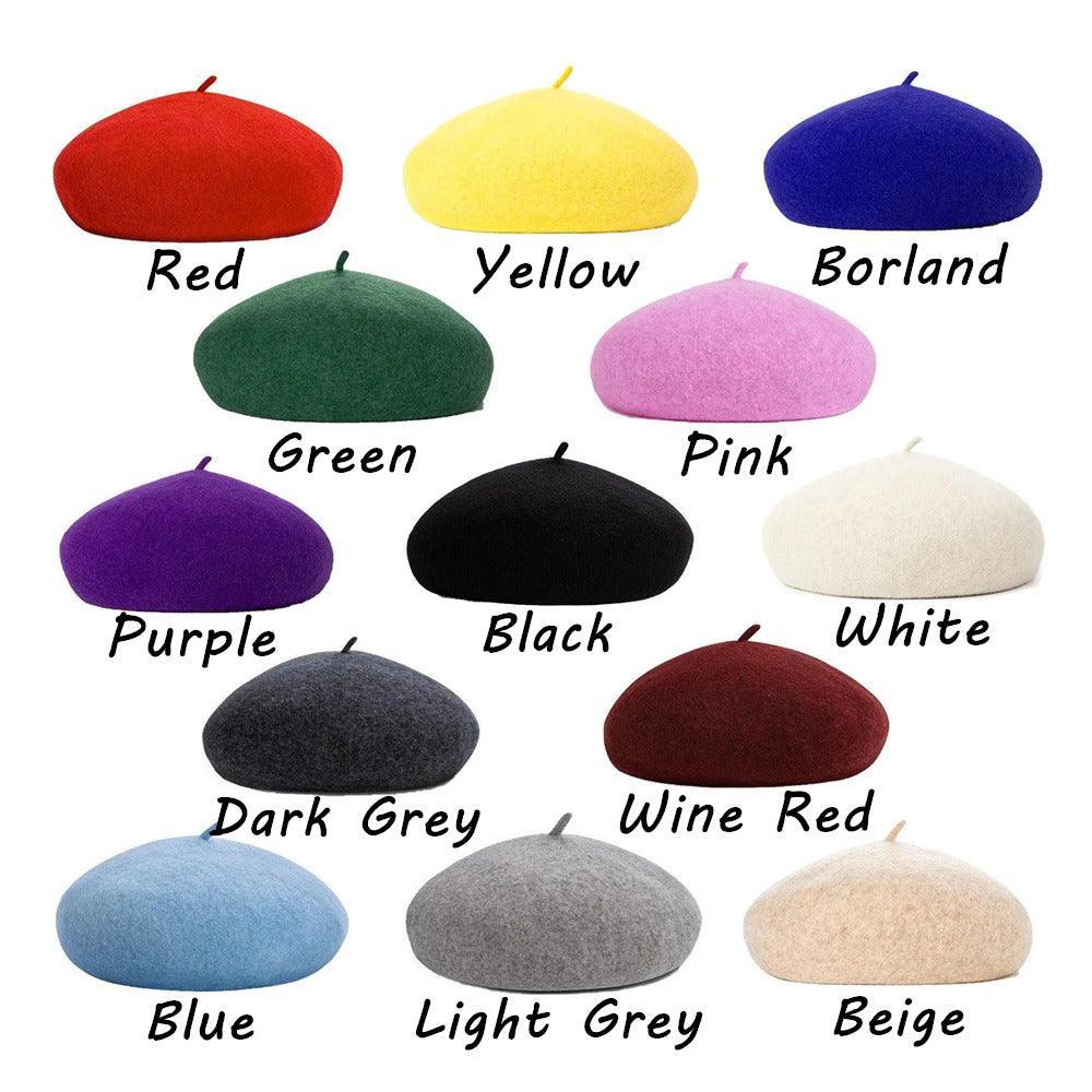 Women Ladies Beanie Wool French Beret Newsboy Hat Cap Winter Warm Hats Girls - Wine Red