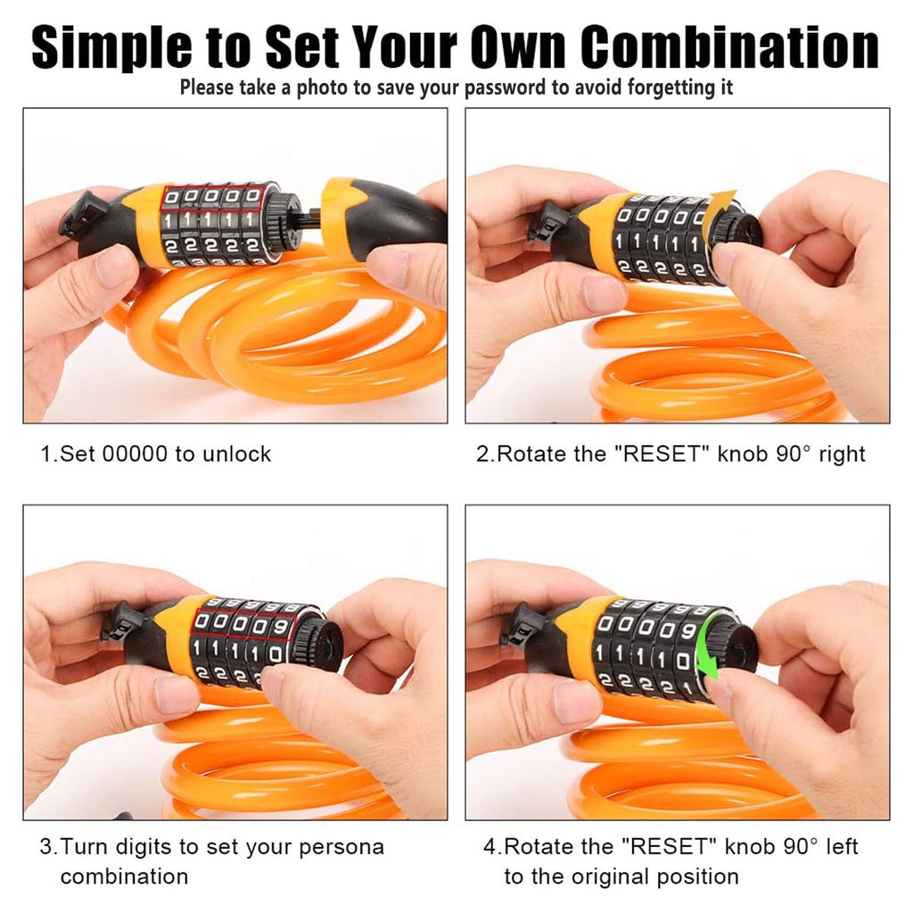 Bike Bicycle Cycling Lock 5 Digit Combination Security Cable Lock Anti Theft