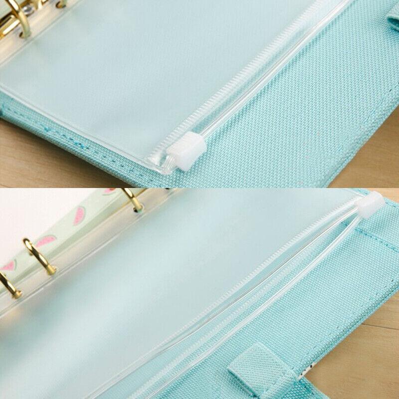 12X A5/A6/A7 Binder Pocket Zipper 6 Holes Pvc Document Filling Bags Clear Kit - A5(21*15CM)