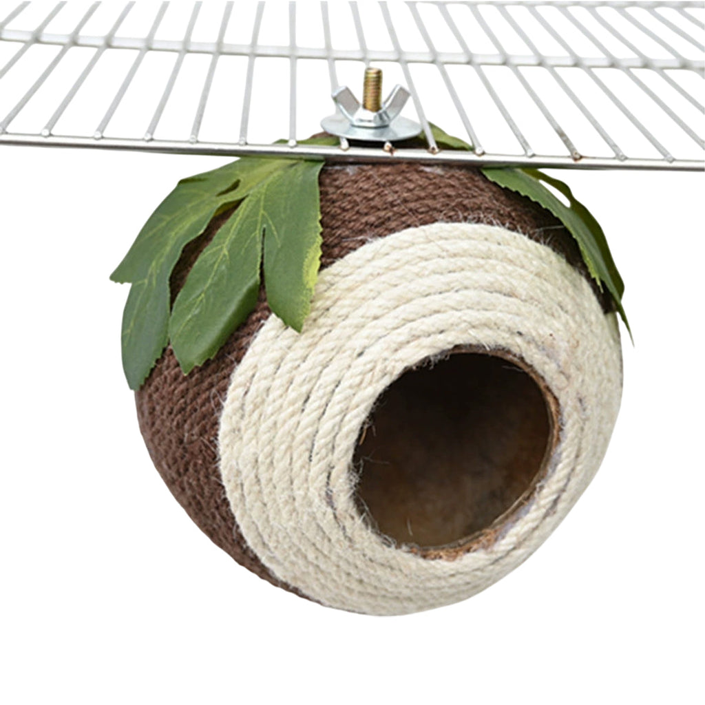 Bird Nest Parrot Nest Coconut Shell Braided Twine Colourful Cage Hanging Bed - Green-Yellow-Screw Model