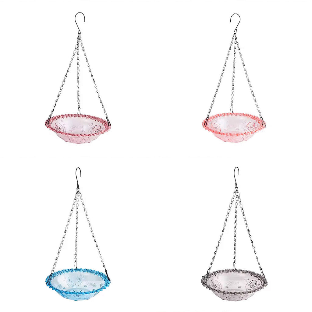 Balcony Bird Feeder Hanging Rail Mount Outdoor Suspended Feeding Station Garden - Pink