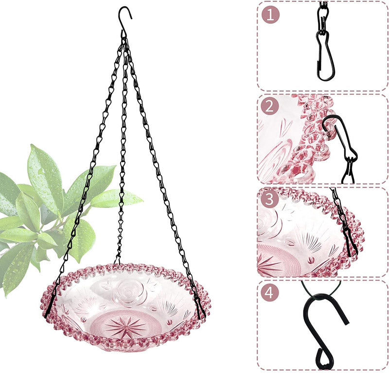 Balcony Bird Feeder Hanging Rail Mount Outdoor Suspended Feeding Station Garden - Pink