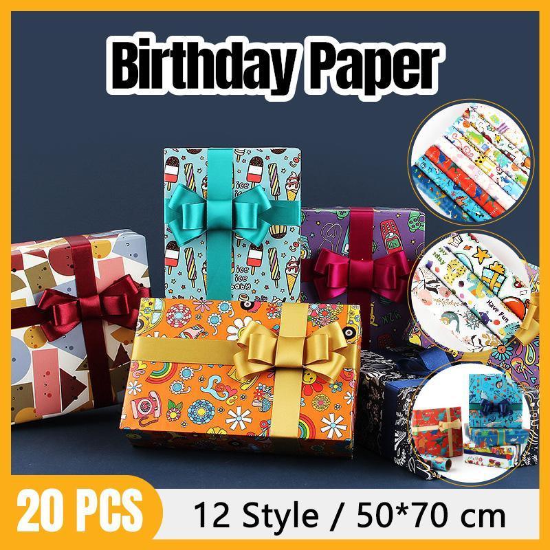 20pcs Cute Animal Cartoon Gift Wrapping Paper for Toys Bookskin and Crafts - Blue Car-20PCS