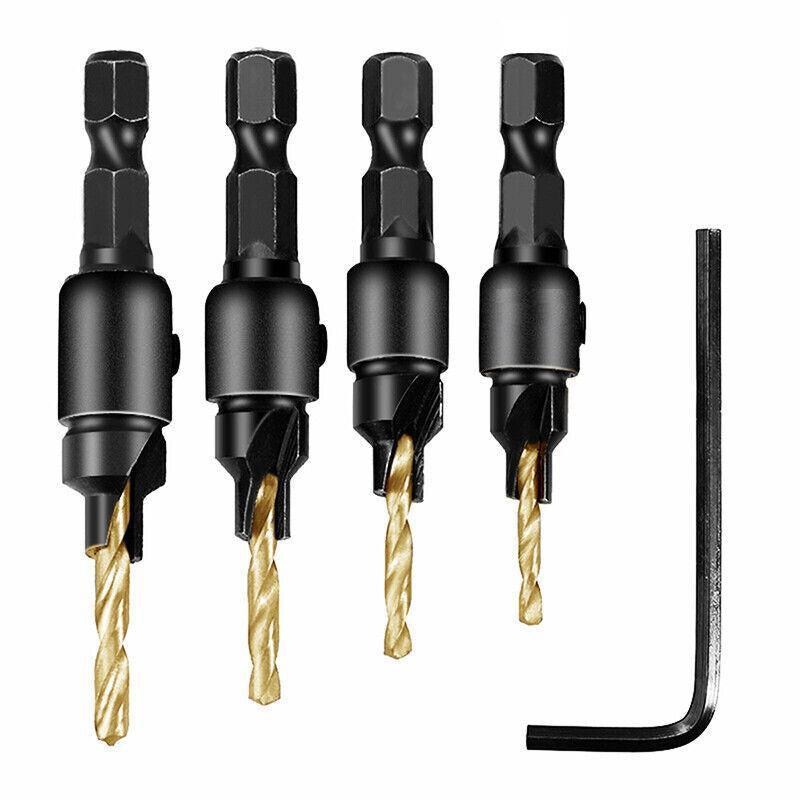 4PCS Screw Countersink Bit Set Pilot Holre Drill Metal Plastic Wood Hex Shank - Silver