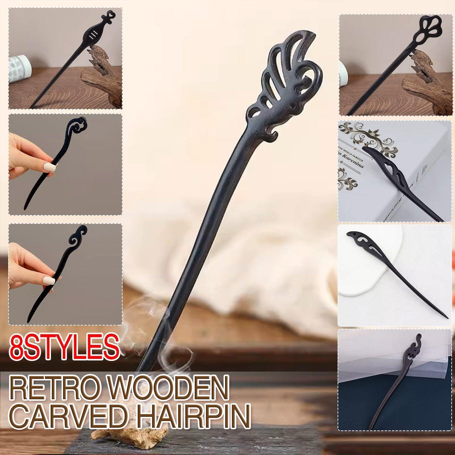 Retro Wooden Carved Hair Sticks Women Hairpin Barrette Chopsticks Accessories - F