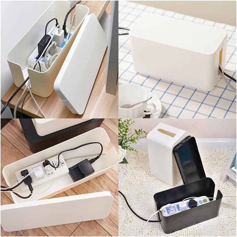 Large Cable Wire Storage Box Case Cord Management Socket Tidy Organizer with Lid - Black S