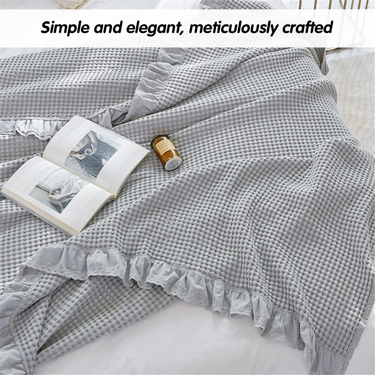 Waffle Sofa Blanket Thin Lightweight Throw Soft Cover Couch Bed Living Room Use - Beige