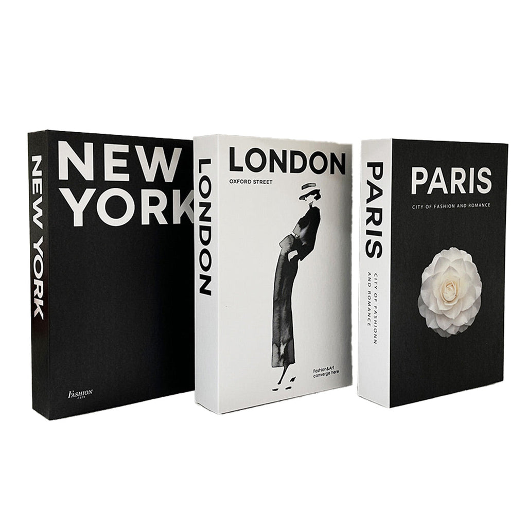 3 PCS Modern Decorative Books Set Foldable Fake Books for Display City Theme - C