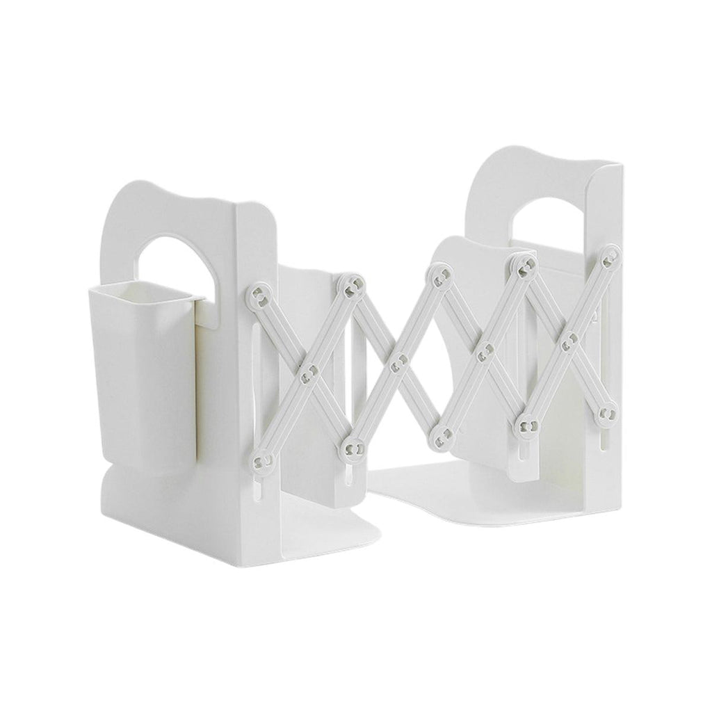 Retractable Book Stand Desk Organizer Adjustable Storage Rack with Pen Holder - White