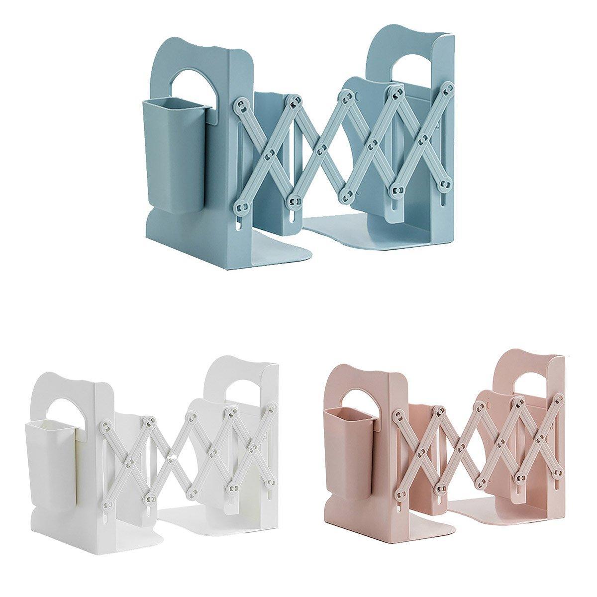 Adjustable Desktop Bookshelf Organizer With Pen Holder Folding Book Storage Rack - White