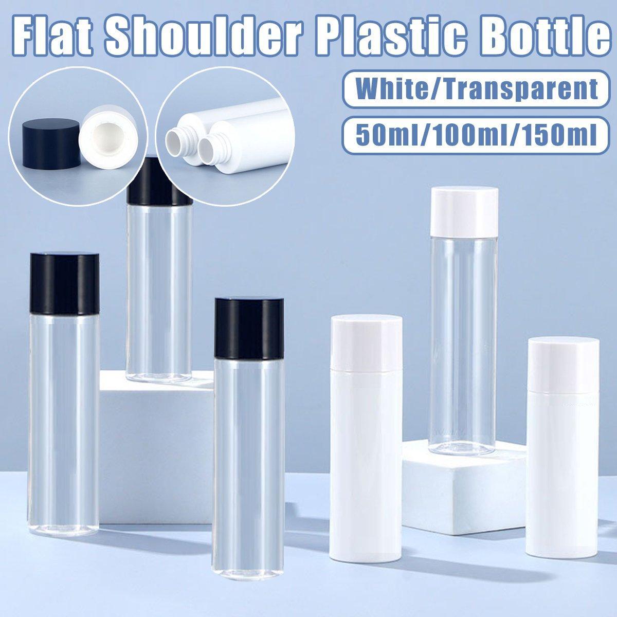 50/100/150ml Plastic Toner Lotion Bottles Refillable Travel Cosmetic Containers - White Lid + Transparent Bottle - 100ml