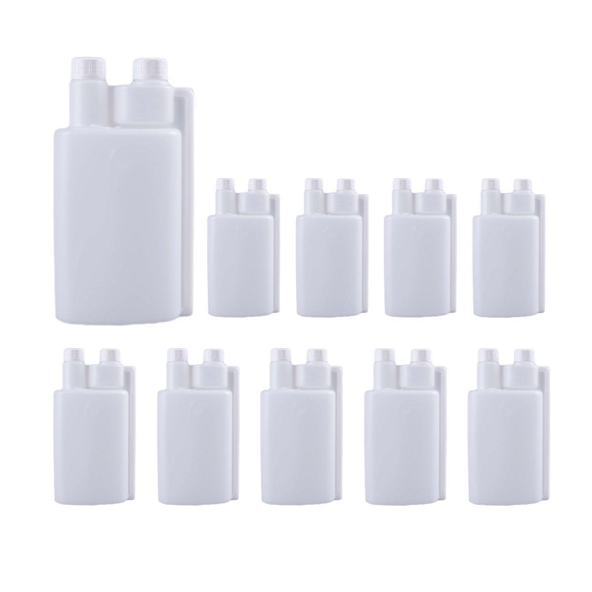 250-1000ml Plastic Twin Chamber Bottle with Tamper Evident Cap for Chemical Liquids - 10Pcs 500ml