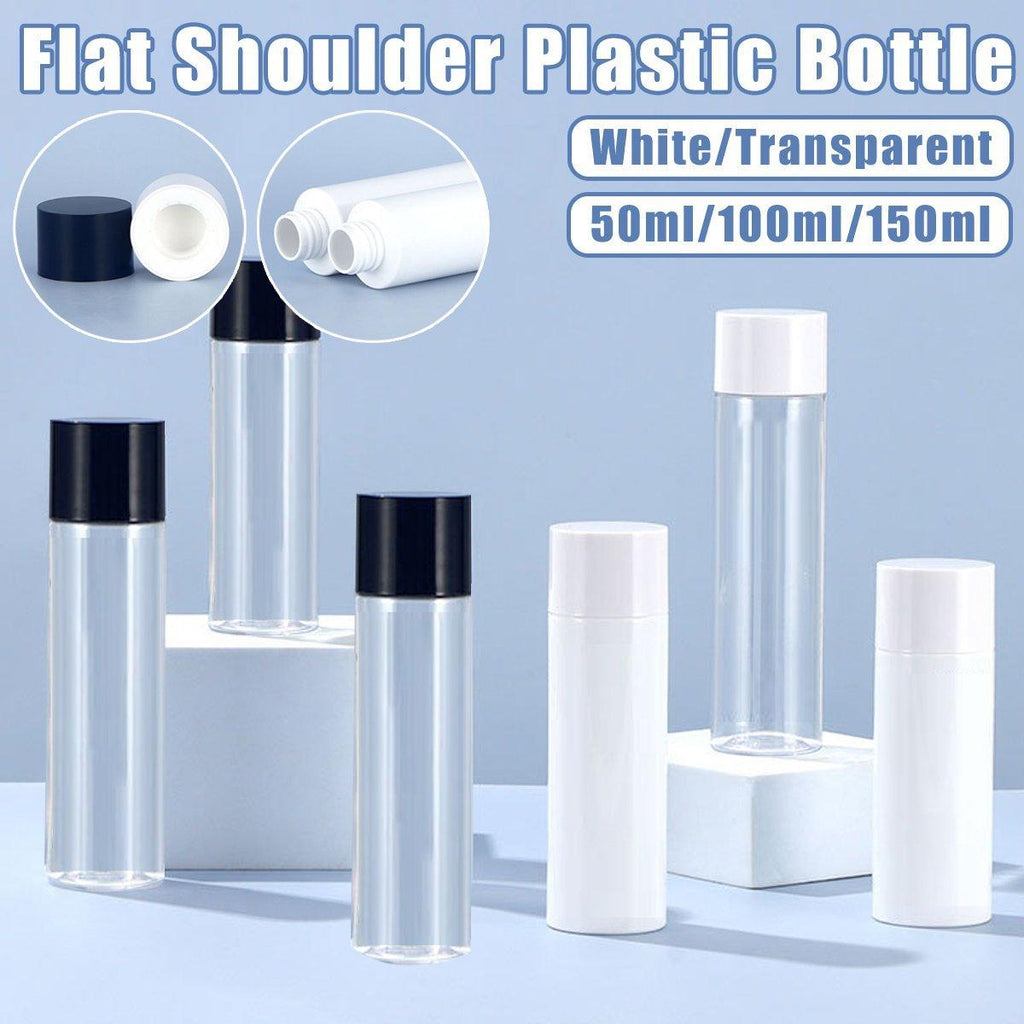 50/100/150ml Plastic Toner Lotion Bottles Refillable Travel Cosmetic Containers - Black Lid + White Bottle - 50ml