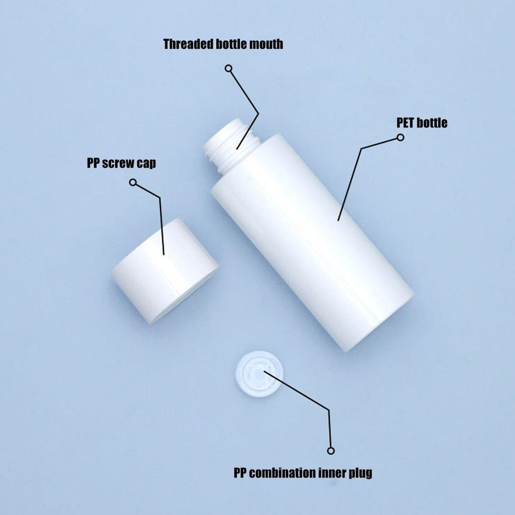 50/100/150ml Plastic Toner Lotion Bottles Refillable Travel Cosmetic Containers - White Lid + Transparent Bottle - 50ml