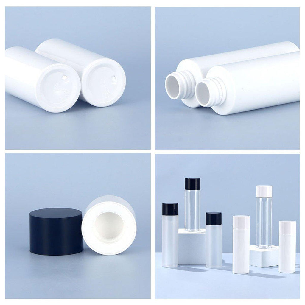 50/100/150ml Plastic Toner Lotion Bottles Refillable Travel Cosmetic Containers - White Lid + Transparent Bottle - 50ml