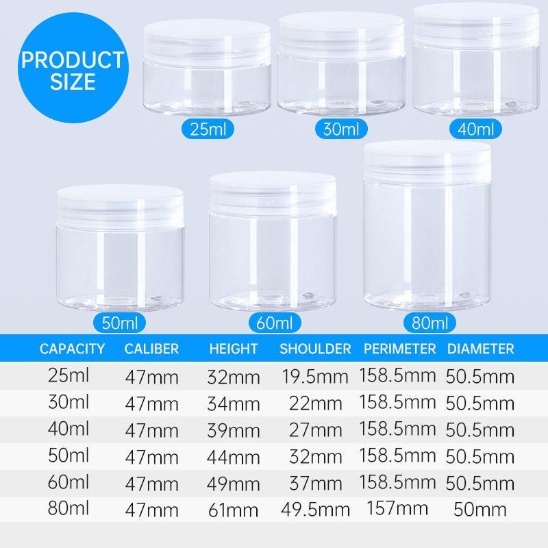 10pcs Transparent Wide Mouth Plastic Jars with Cap Skin Care Cream Containers - 25ml