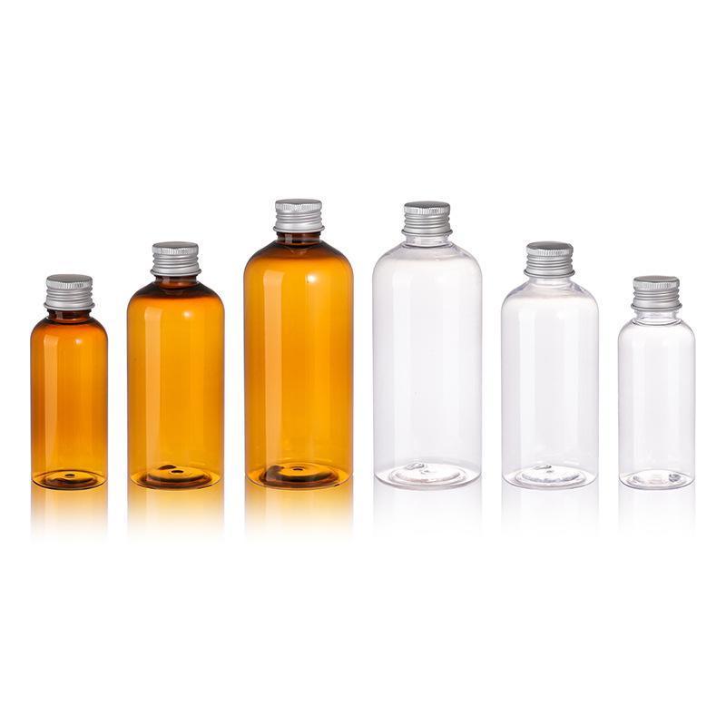 20pcs Brown Transparent Cosmetic Bottles with Aluminum Lids for Packaging - Transparent-200ml