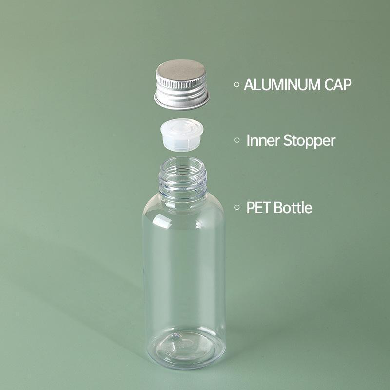 20pcs Brown Transparent Cosmetic Bottles with Aluminum Lids for Packaging - Transparent-200ml