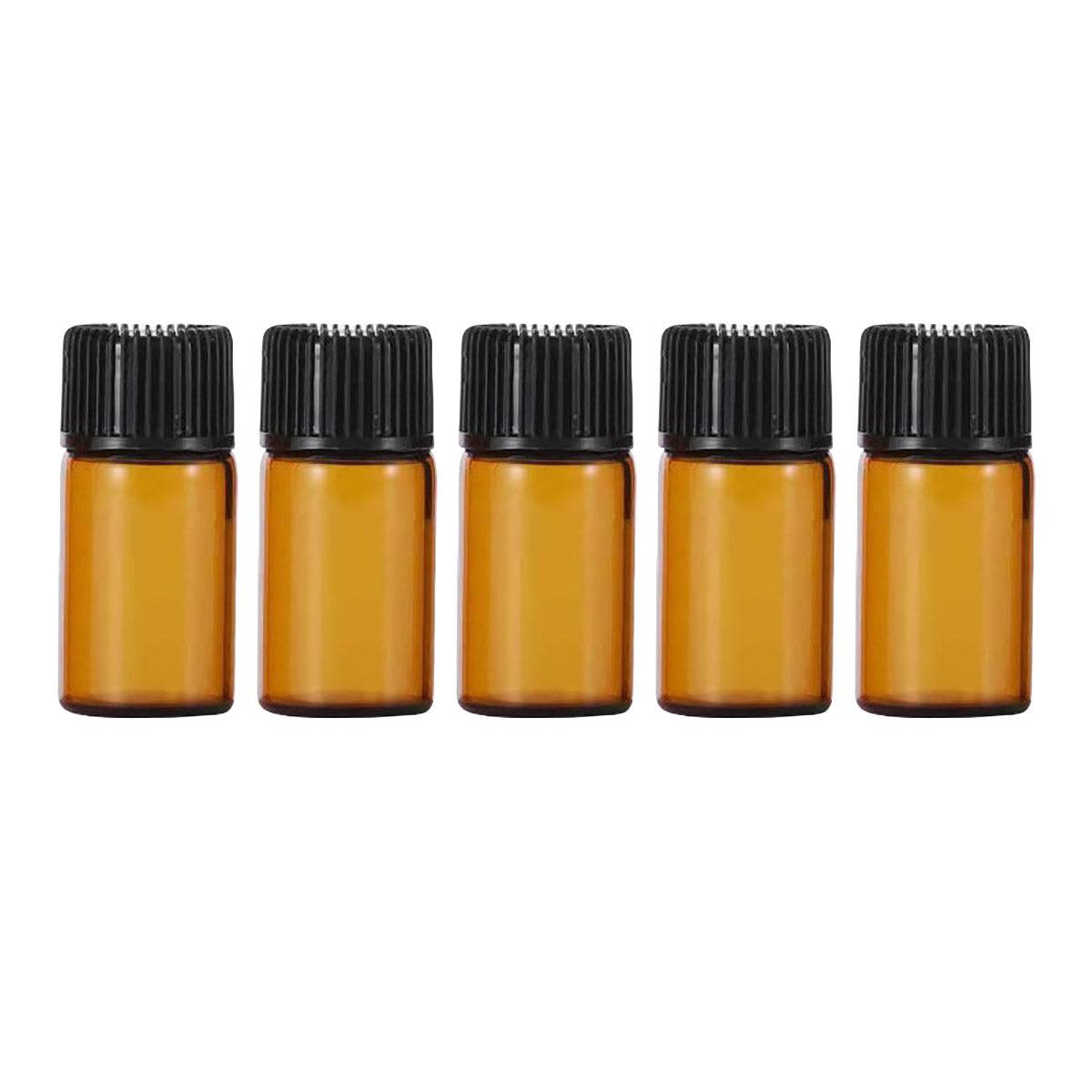 5pcs 2ml-5ml Amber Glass Orifice Reducer Bottles Sample Vial Dram Essential Oils - 2ml