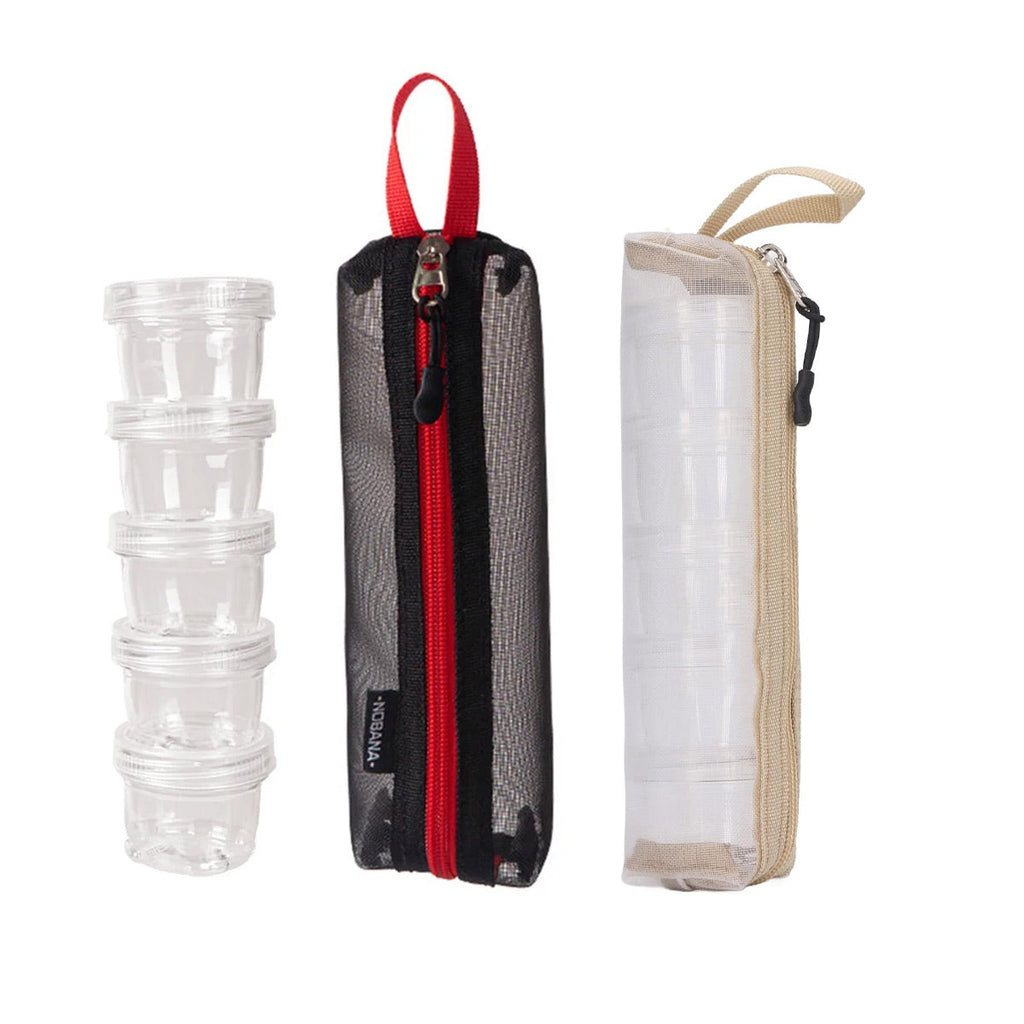 5PCS Outdoor Camping Spice Container Set Travel BBQ Seasoning Storage Box Use - Black