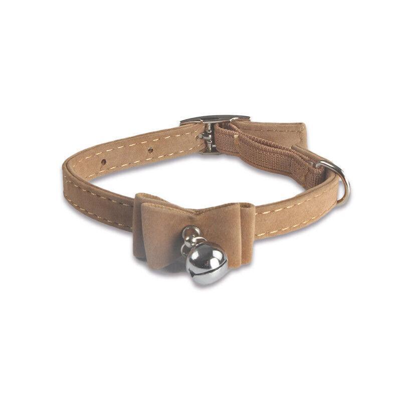 1× Adjustable Suede Cat Collar with Bow Bell Pink Blue Black Red - Black