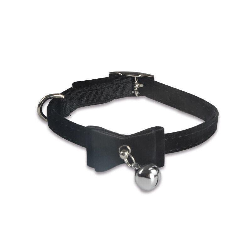1× Adjustable Suede Cat Collar with Bow Bell Pink Blue Black Red - Purple
