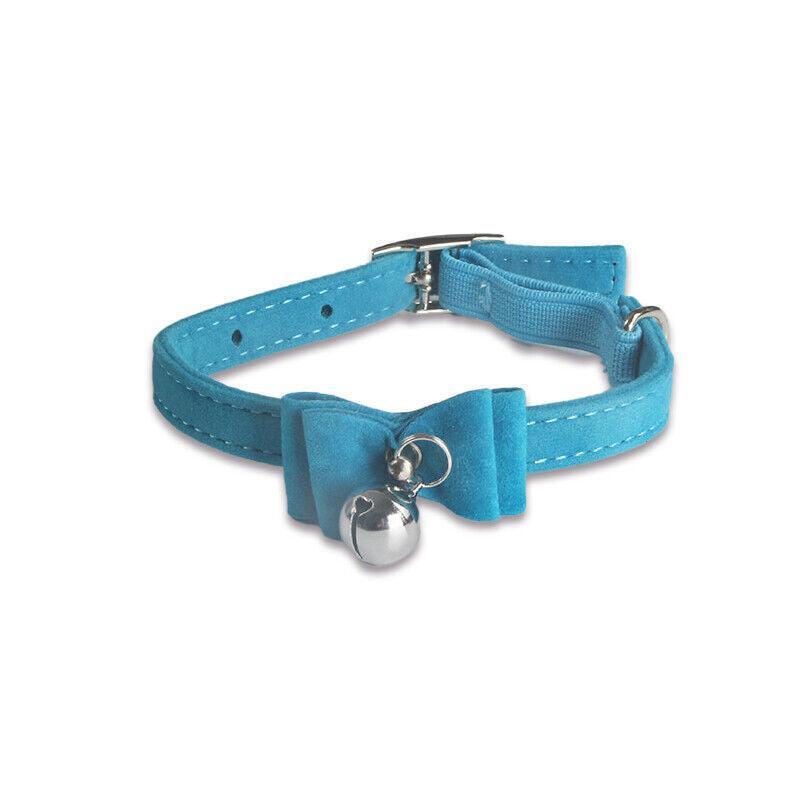 1× Adjustable Suede Cat Collar with Bow Bell Pink Blue Black Red - Rose Red
