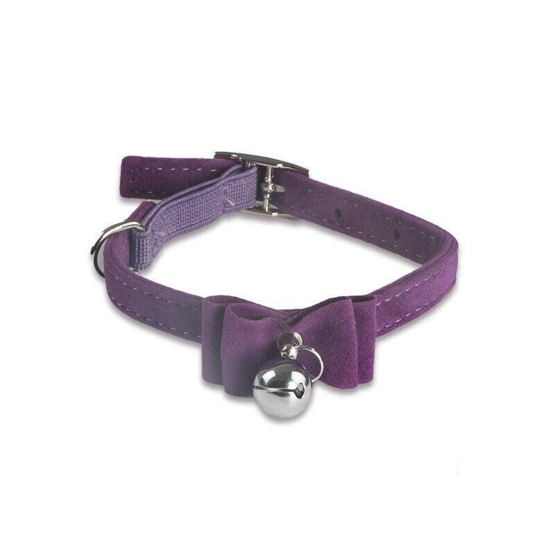 1× Adjustable Suede Cat Collar with Bow Bell Pink Blue Black Red - Rose Red