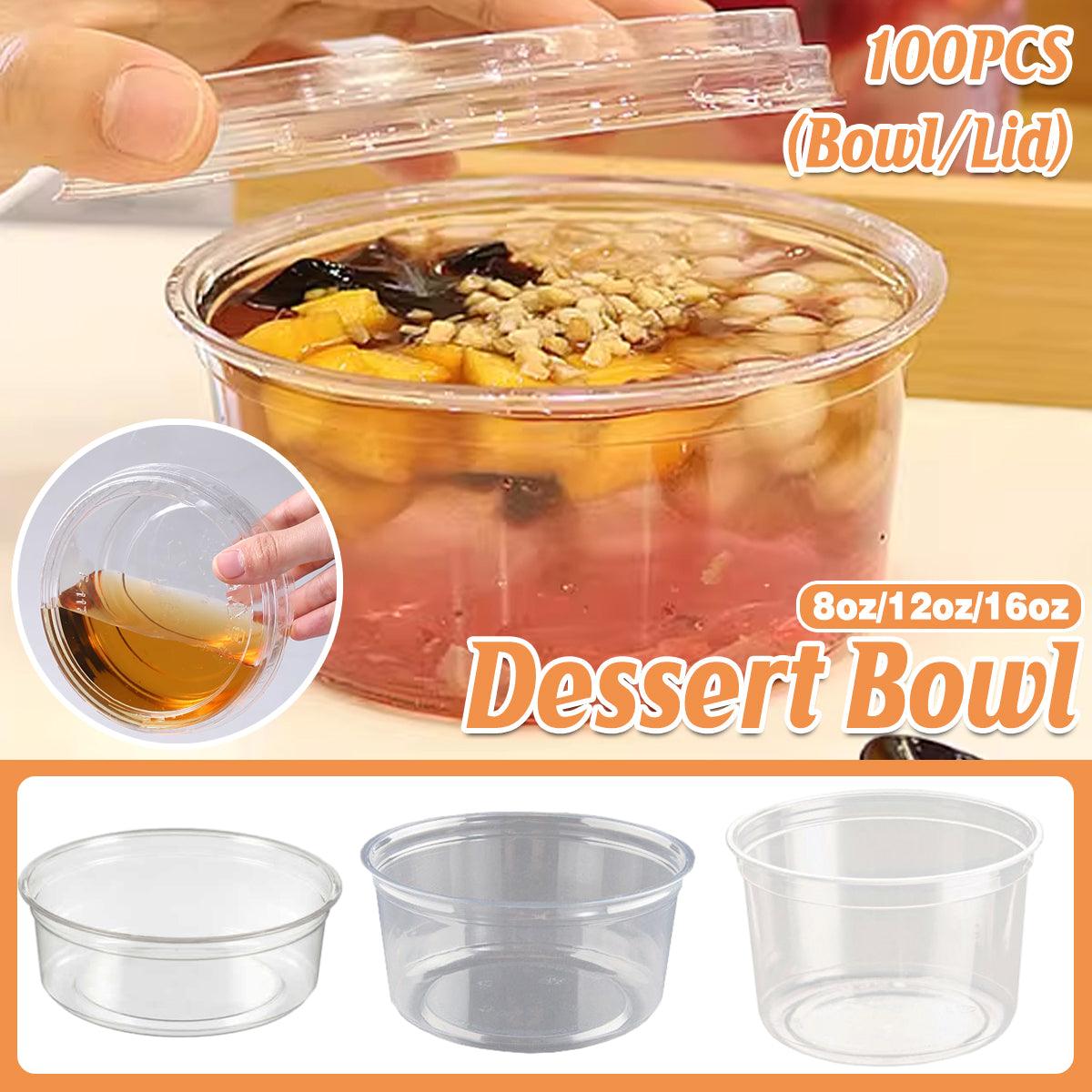 100PCS Transparent Packing Box Plastic Dessert Bowl Food Container - 16oz Bowl