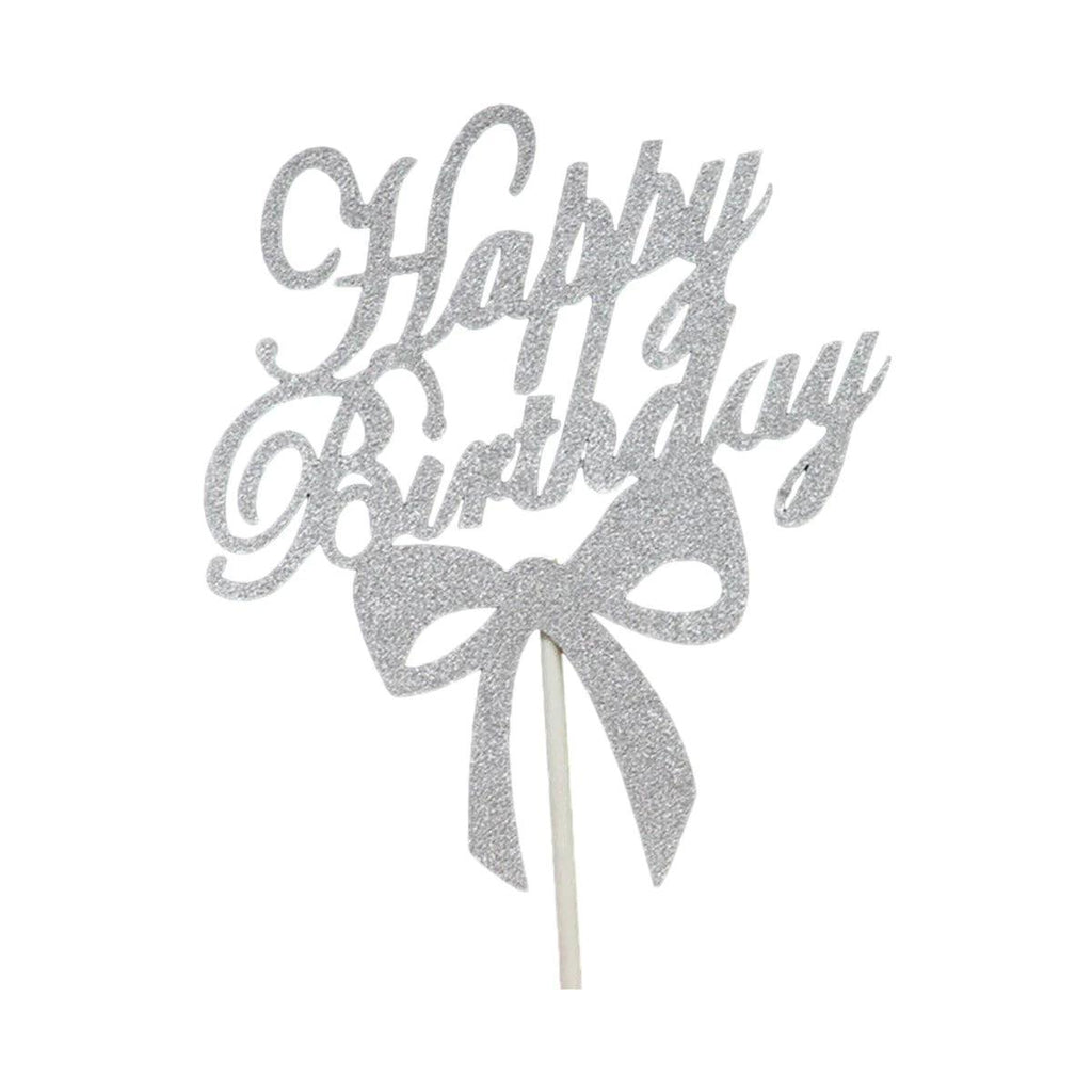 Happy Birthday Cake Topper Colour Printed Acrylic Party Decorations - Rose Red-Bowknot