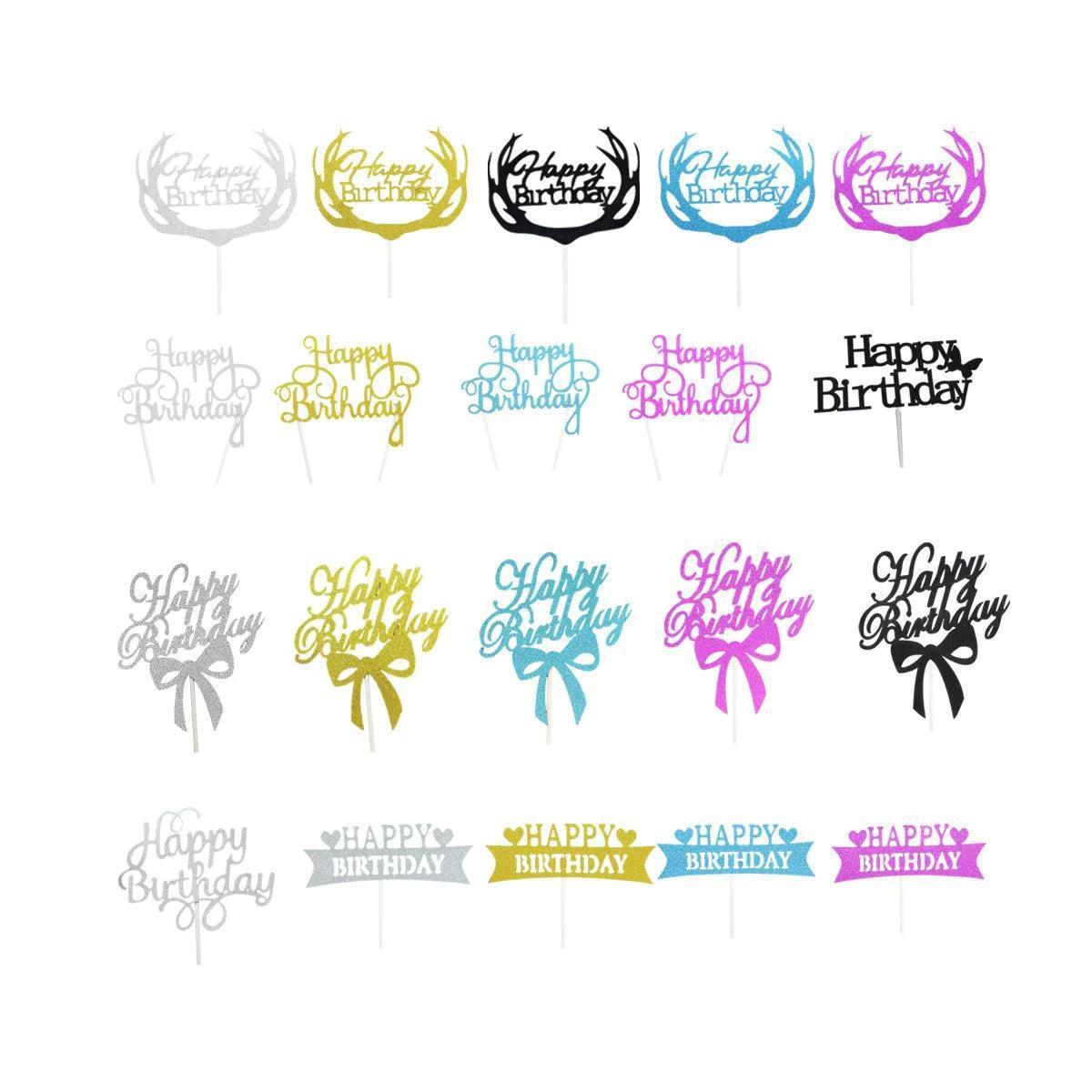 Happy Birthday Cake Topper Colour Printed Acrylic Party Decorations - Silver-Bowknot