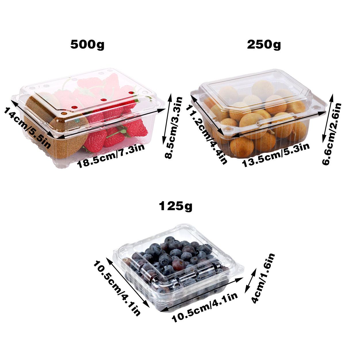 100pcs Transparent Plastic Fruit Box with Tape Cover Storage Packaging for Fruit - 250g