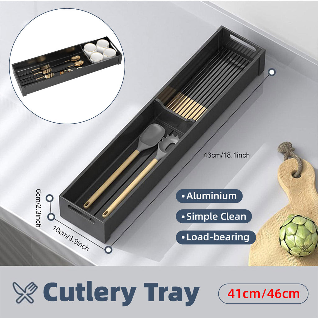 Kitchen Cabinet Drawer Cutlery Tray Utensil Organiser Insert Divider Storage - 46x10cm