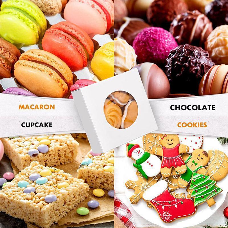 50PCS Handmade Soap Paper Box Round Window Kraft Black White Candy Biscuit Box - Khaki-50pcs 9.3*9.3*3.8CM