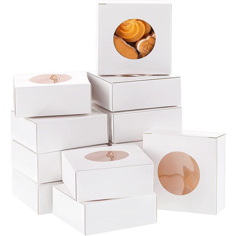 50PCS Handmade Soap Paper Box Round Window Kraft Black White Candy Biscuit Box - White-50pcs 9*9*1.5CM