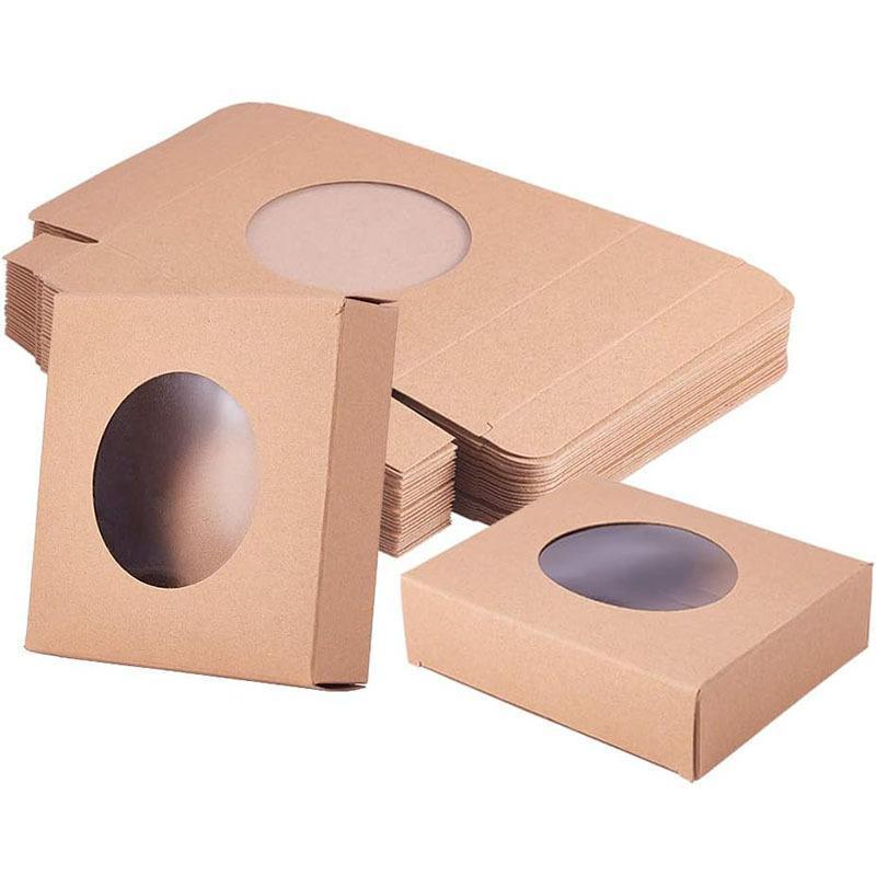 50PCS Handmade Soap Paper Box Round Window Kraft Black White Candy Biscuit Box - White-50pcs 9*9*1.5CM