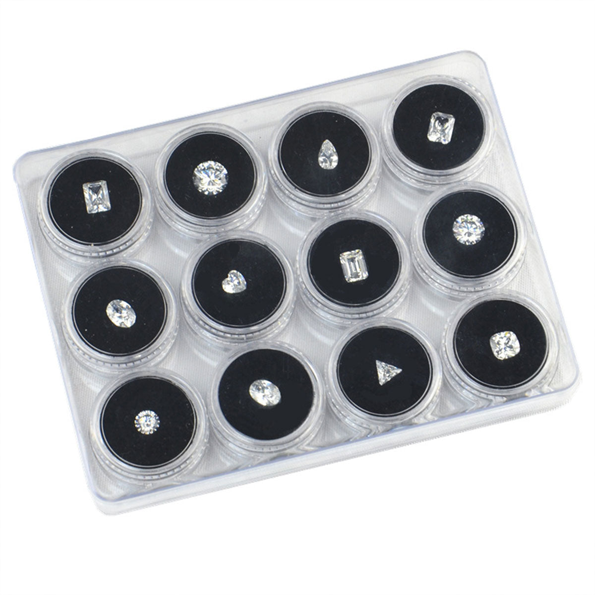 Transparent Round Gemstone Display Box Organizer Case with Lid Storage Packaging - White