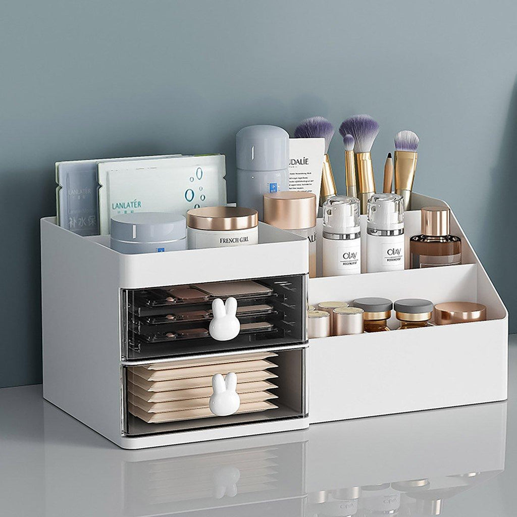 Cartoon Drawer Type Cosmetic Jewelry Storage Box Desktop Student Stationery Box - White