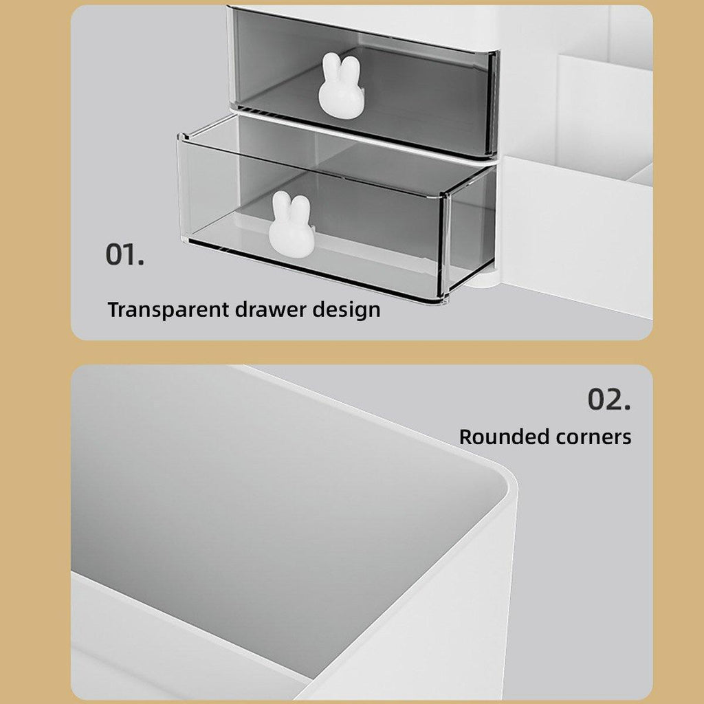 Cartoon Drawer Type Cosmetic Jewelry Storage Box Desktop Student Stationery Box - White