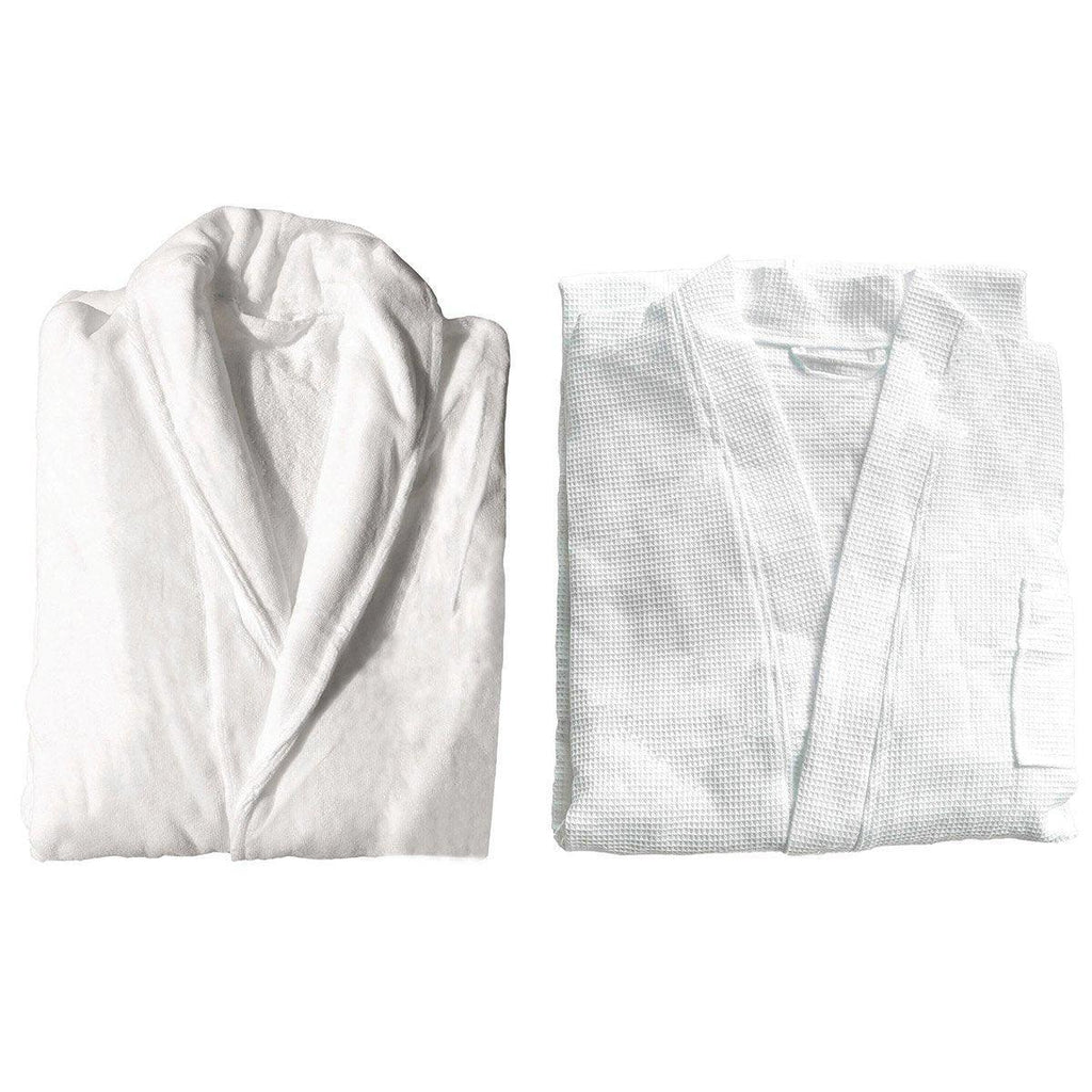 Cotton Kimono Collar Bathrobe Hotel Quality Thick Fleece Towel Embroidered Robe - Waffle