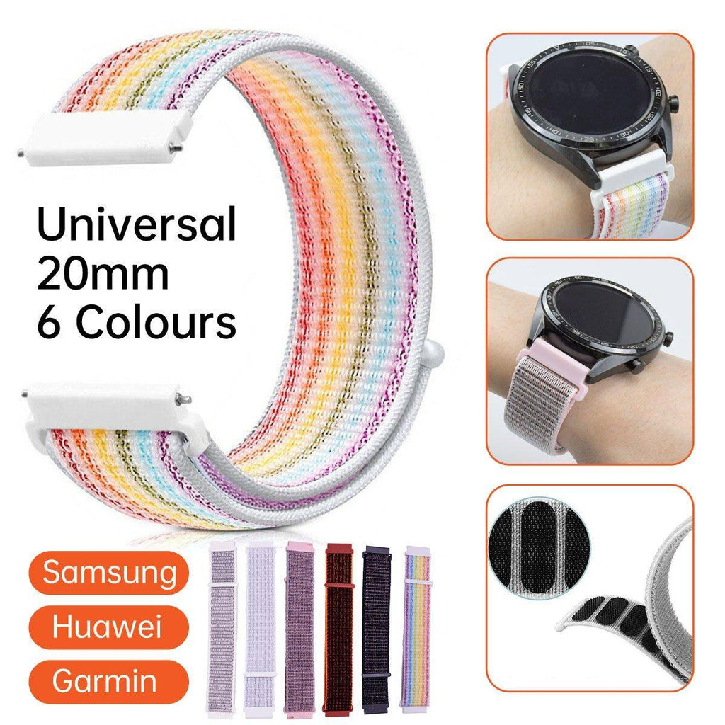 20mm Nylon Braided Sport Loop Velcro Watch Band Strap Compatible Replacement - Black
