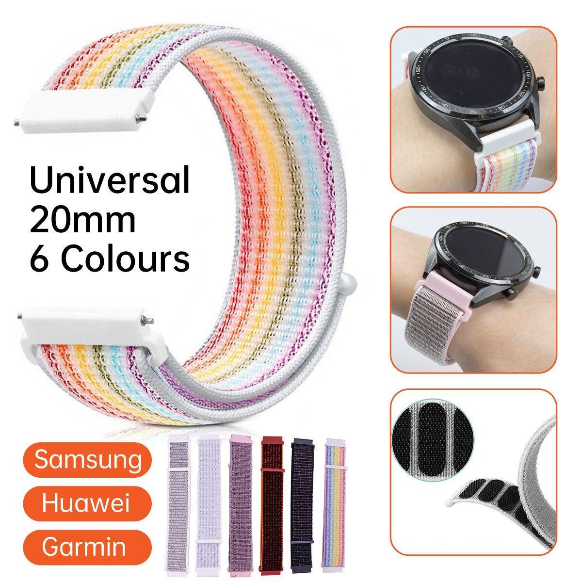 20mm Nylon Braided Sport Loop Velcro Watch Band Strap Compatible Replacement - Pink