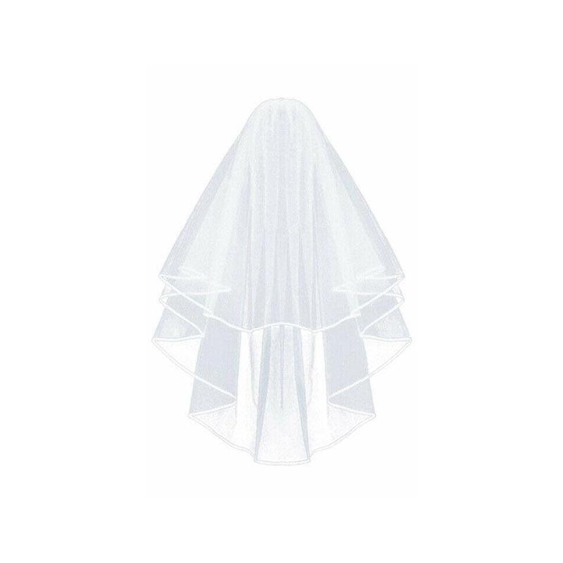 Bridal 2 Layer Wedding Veil with Comb Satin Edge Short Tulle for Women White Ivory - White